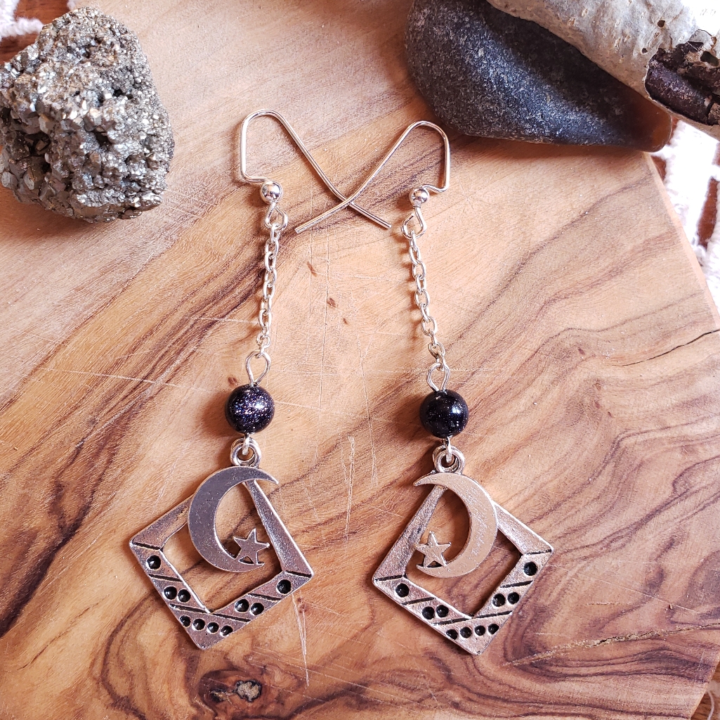 Handmade Tribal Blue Goldstone Drop Earrings